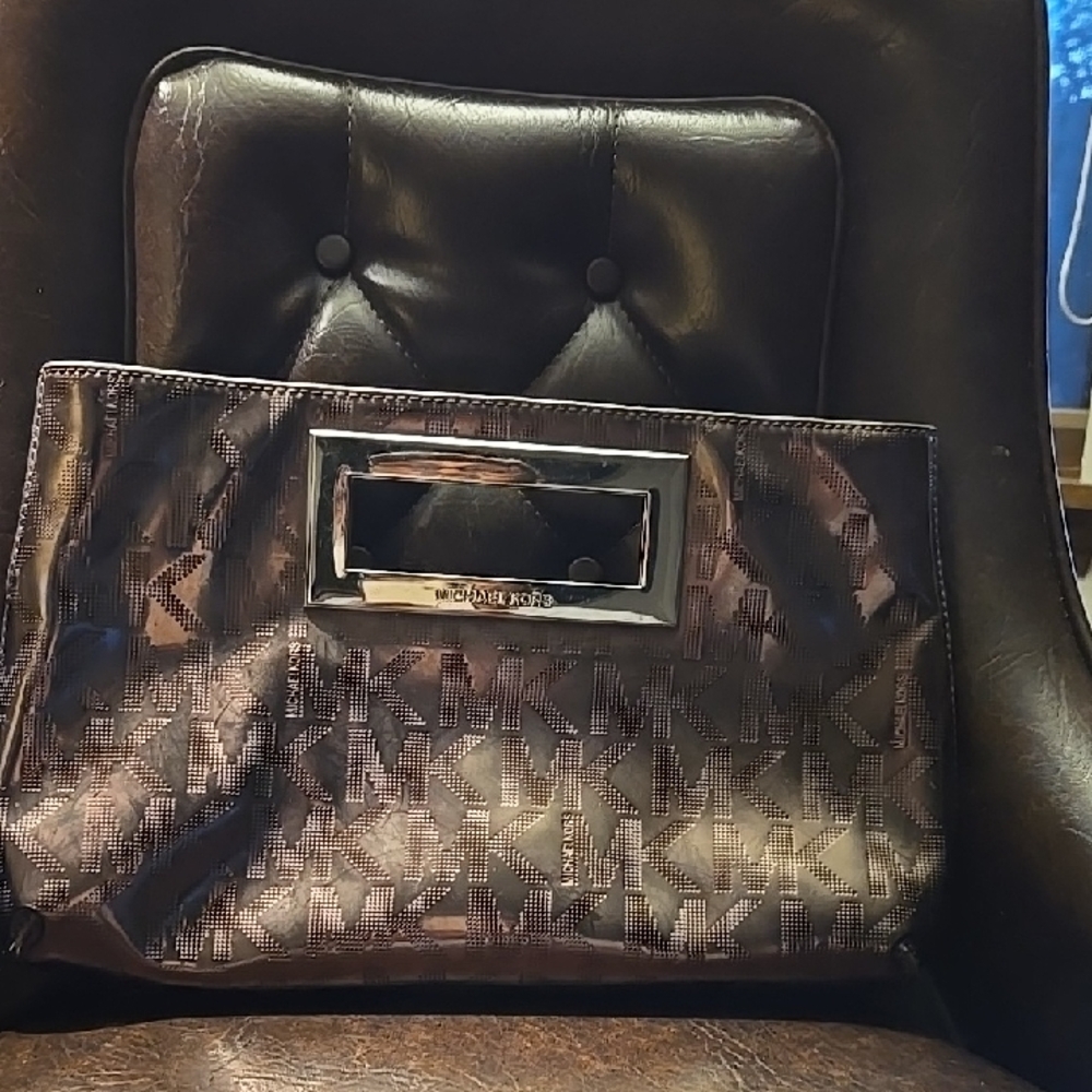 Michael Kors Silver and Black Monogram Clutch